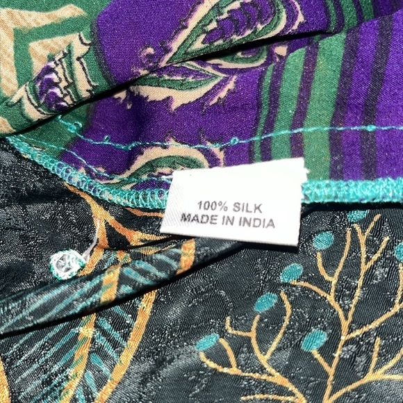 Guru For Life Upcycled Patchwork Mixed Floral Print 100% Silk Sari Kimono Boho - Picture 13 of 14